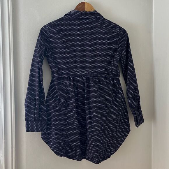 Anthropologie Maeve Blue Long Sleeve Polka Dot Cotton Long Blouse - Picture 4 of 9